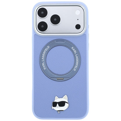 Custodia MagSafe per Apple iPhone 18 Pro Max / 17 Pro Max, Karl Lagerfeld, Saffiano Ring Stand 360 Choupette Pin, Blu