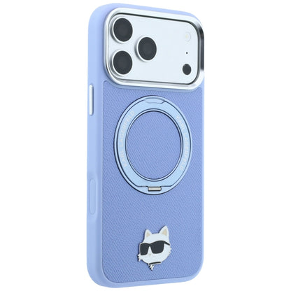 Custodia MagSafe per Apple iPhone 18 Pro Max / 17 Pro Max, Karl Lagerfeld, Saffiano Ring Stand 360 Choupette Pin, Blu