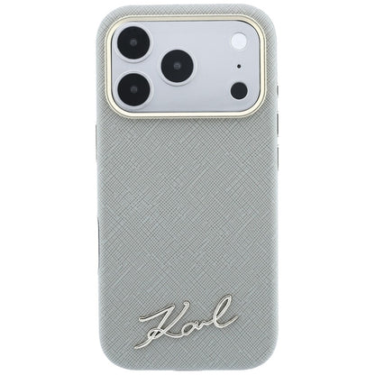 Custodia MagSafe per Apple iPhone 18 Pro Max / 17 Pro Max, Karl Lagerfeld, Saffiano Small Script Metal Logo, Beige