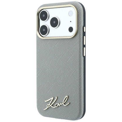 Custodia MagSafe per Apple iPhone 18 Pro Max / 17 Pro Max, Karl Lagerfeld, Saffiano Small Script Metal Logo, Beige