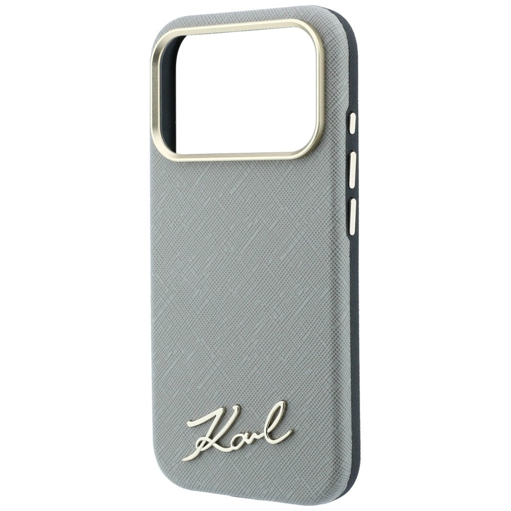 Custodia MagSafe per Apple iPhone 18 Pro Max / 17 Pro Max, Karl Lagerfeld, Saffiano Small Script Metal Logo, Beige