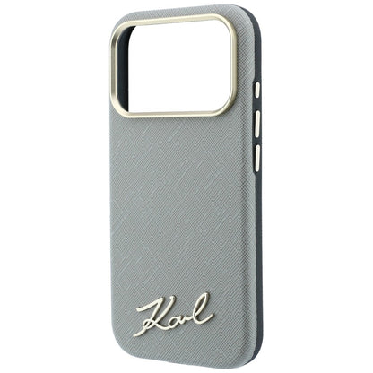 Custodia MagSafe per Apple iPhone 18 Pro Max / 17 Pro Max, Karl Lagerfeld, Saffiano Small Script Metal Logo, Beige