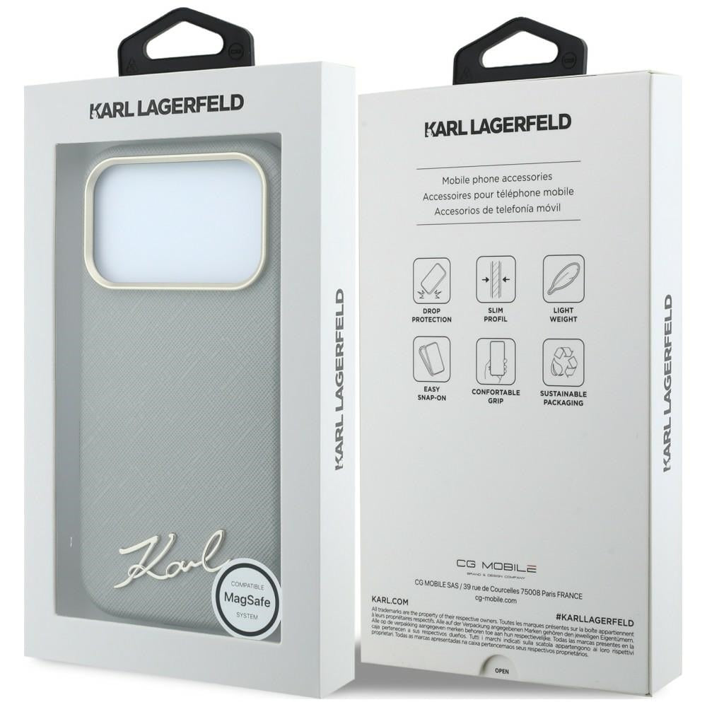 Custodia MagSafe per Apple iPhone 18 Pro Max / 17 Pro Max, Karl Lagerfeld, Saffiano Small Script Metal Logo, Beige