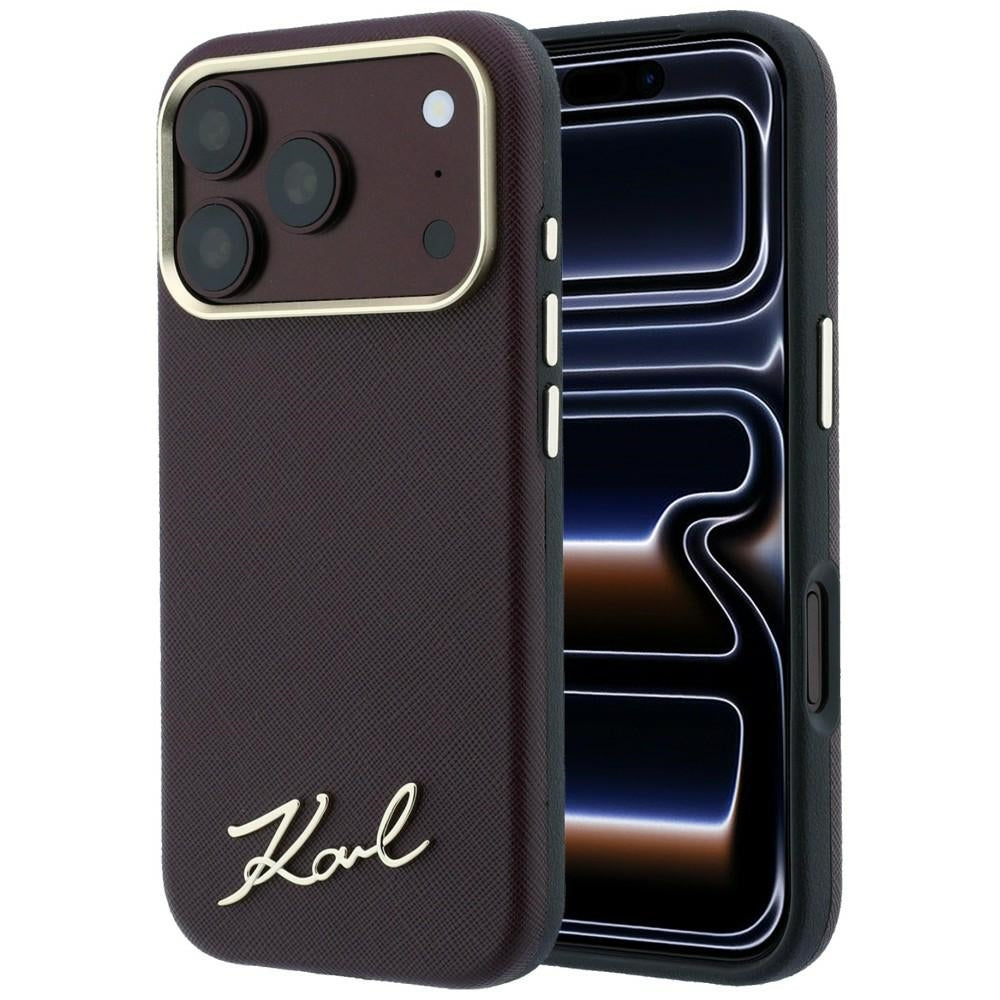 Custodia MagSafe per Apple iPhone 18 Pro Max / 17 Pro Max, Karl Lagerfeld, Saffiano Small Script Metal Logo, Vinaccia