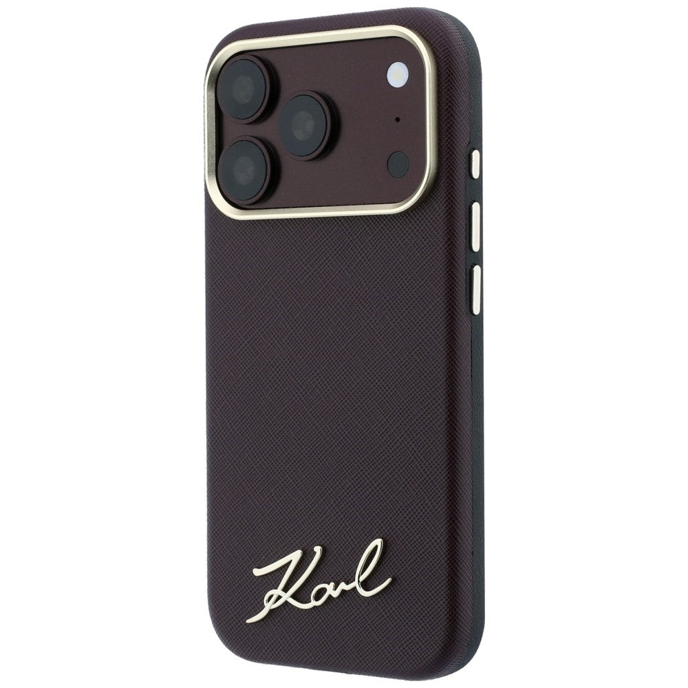Custodia MagSafe per Apple iPhone 18 Pro Max / 17 Pro Max, Karl Lagerfeld, Saffiano Small Script Metal Logo, Vinaccia