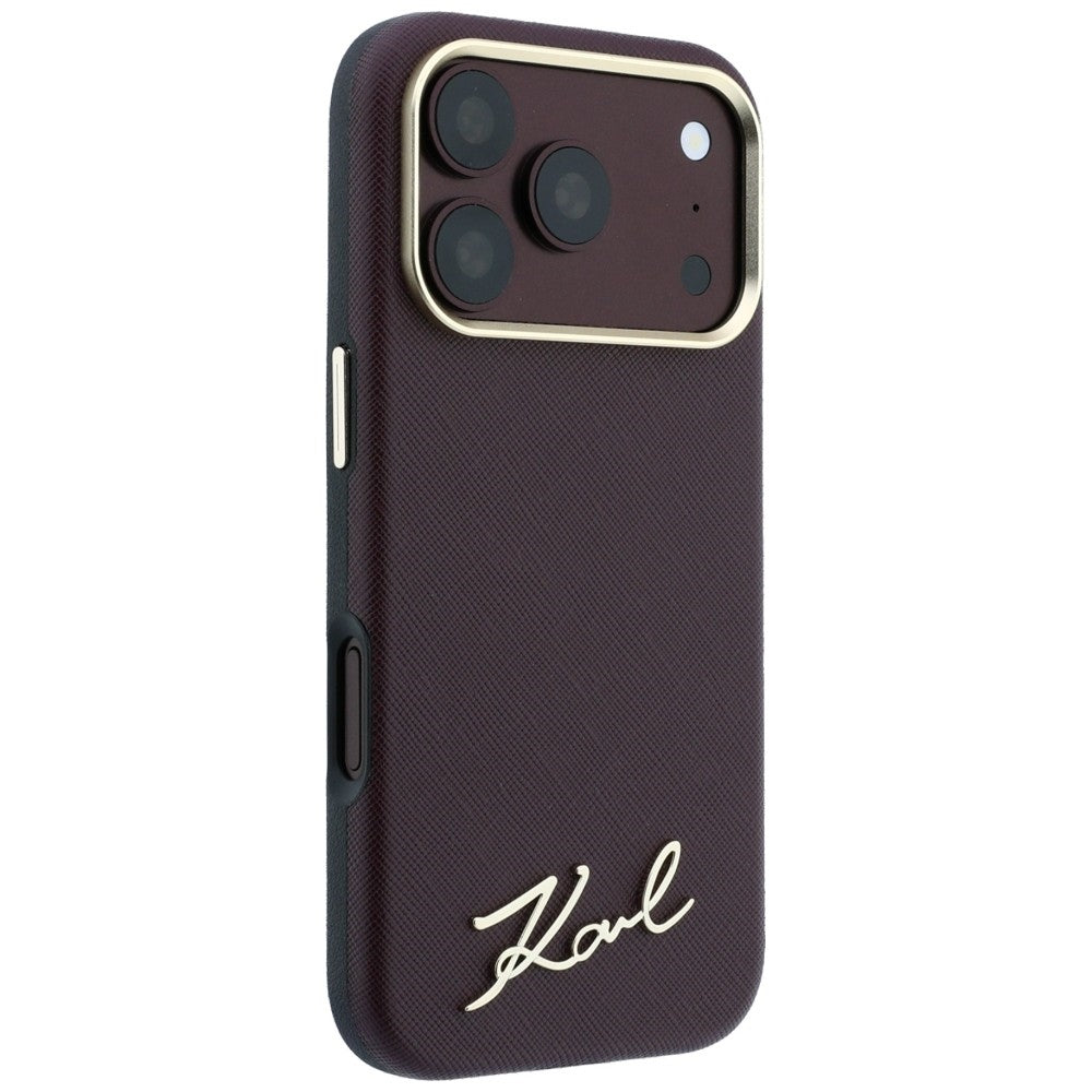 Custodia MagSafe per Apple iPhone 18 Pro Max / 17 Pro Max, Karl Lagerfeld, Saffiano Small Script Metal Logo, Vinaccia