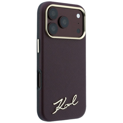 Custodia MagSafe per Apple iPhone 18 Pro Max / 17 Pro Max, Karl Lagerfeld, Saffiano Small Script Metal Logo, Vinaccia