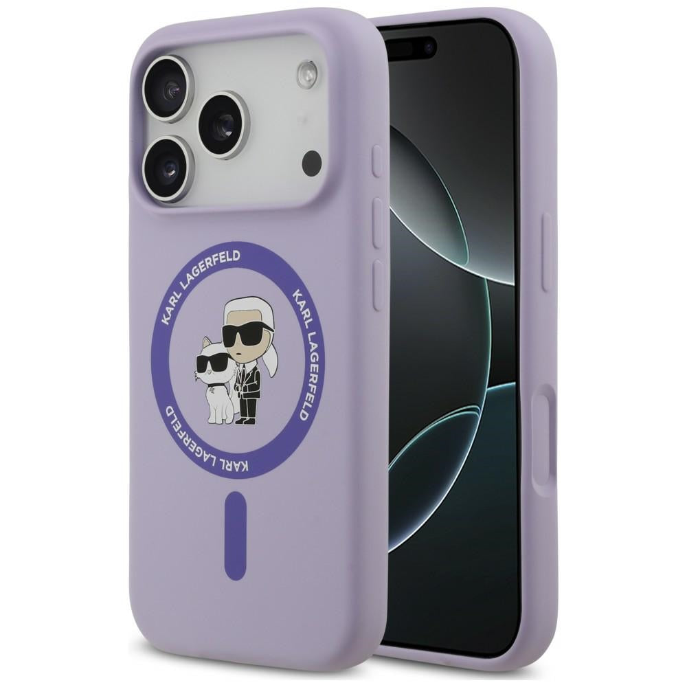 Custodia MagSafe per Apple iPhone 18 Pro Max / 17 Pro Max, Karl Lagerfeld, Silicone Ring Karl & Choupette, Viola