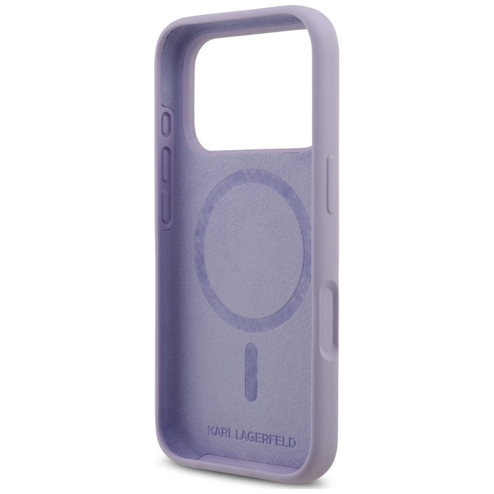 Custodia MagSafe per Apple iPhone 18 Pro Max / 17 Pro Max, Karl Lagerfeld, Silicone Ring Karl & Choupette, Viola
