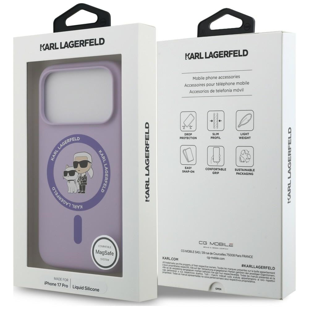 Custodia MagSafe per Apple iPhone 18 Pro Max / 17 Pro Max, Karl Lagerfeld, Silicone Ring Karl & Choupette, Viola