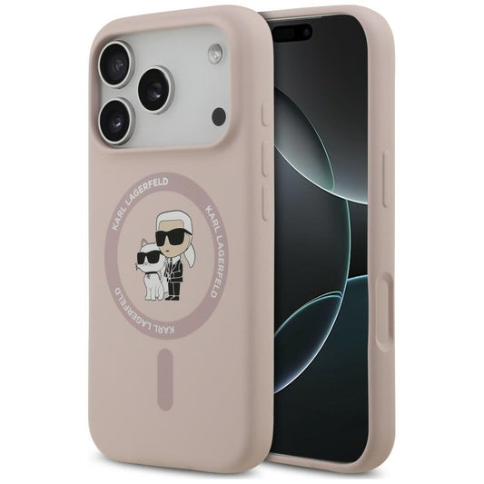Custodia MagSafe per Apple iPhone 18 Pro Max / 17 Pro Max, Karl Lagerfeld, Silicone Ring Karl & Choupette, rosa