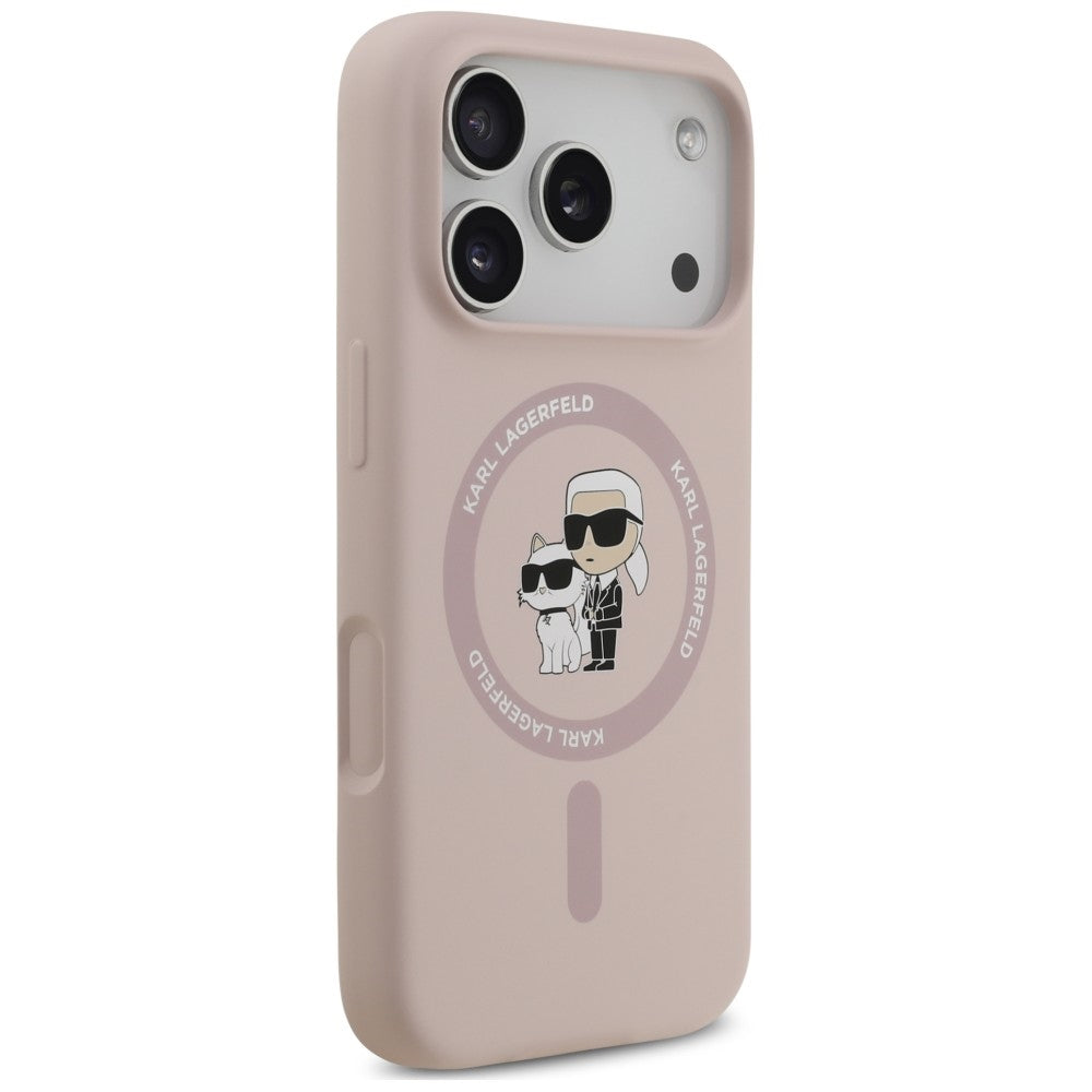 Custodia MagSafe per Apple iPhone 18 Pro Max / 17 Pro Max, Karl Lagerfeld, Silicone Ring Karl & Choupette, rosa