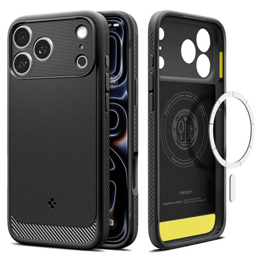 Custodia MagSafe per Apple iPhone 18 Pro Max / 17 Pro Max, Spigen, Rugged Armor, Nero Opaco ACS12109