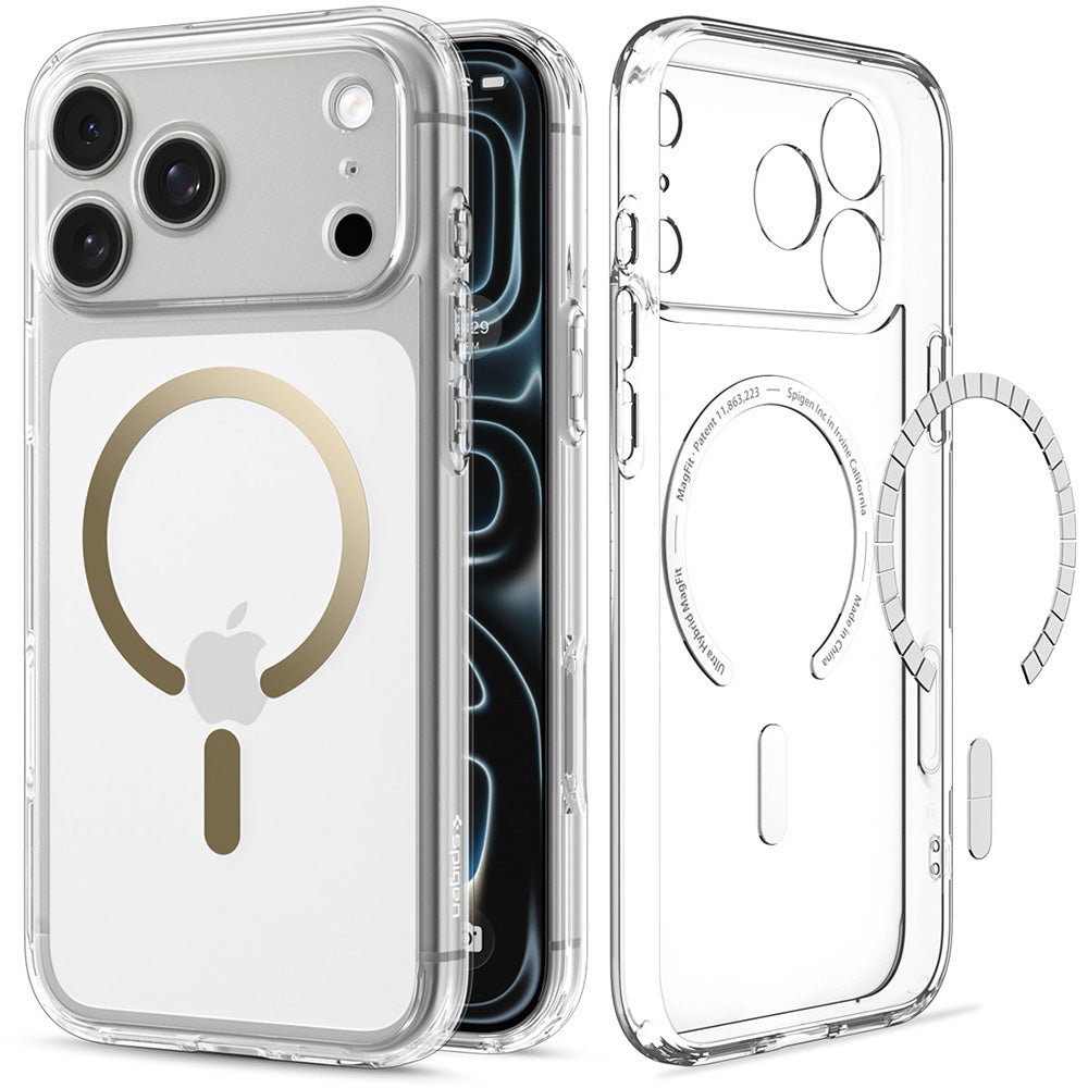 Custodia MagSafe per Apple iPhone 18 Pro Max / 17 Pro Max, Spigen, Ultra Hybrid, Oro Trasparente ACS12120