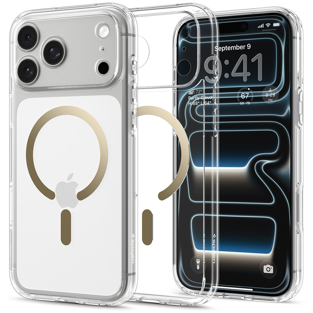 Custodia MagSafe per Apple iPhone 18 Pro Max / 17 Pro Max, Spigen, Ultra Hybrid, Oro Trasparente ACS12120