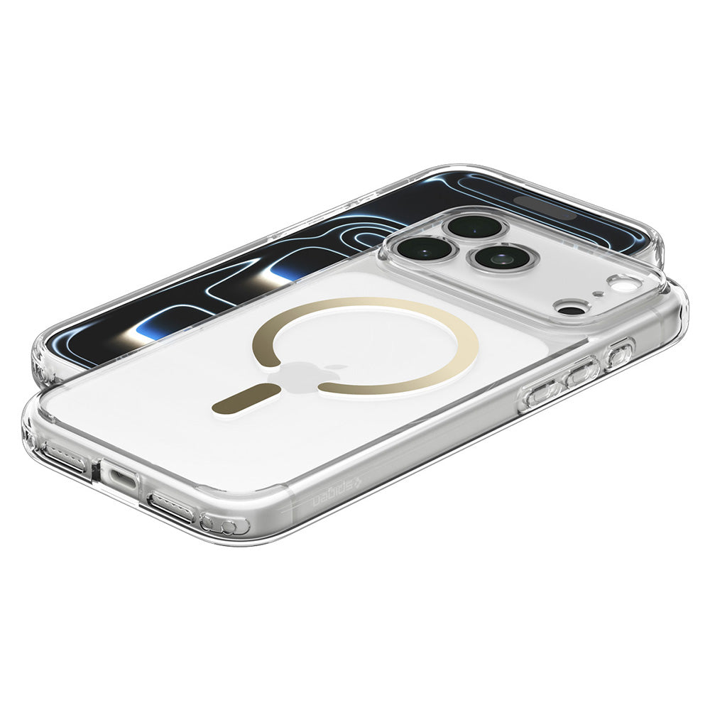 Custodia MagSafe per Apple iPhone 18 Pro Max / 17 Pro Max, Spigen, Ultra Hybrid, Oro Trasparente ACS12120