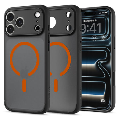 Custodia MagSafe per Apple iPhone 18 Pro Max / 17 Pro Max, Spigen, Ultra Hybrid, Nera Arancione Satinata ACS12125