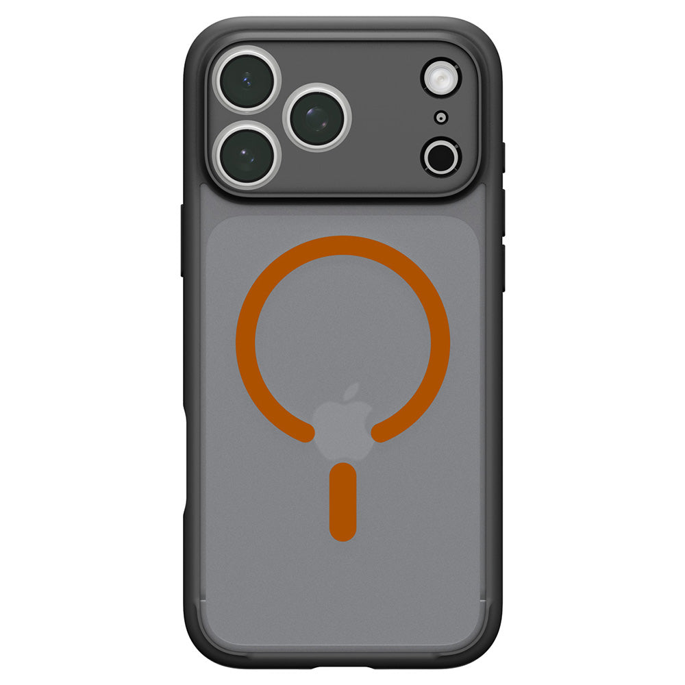 Custodia MagSafe per Apple iPhone 18 Pro Max / 17 Pro Max, Spigen, Ultra Hybrid, Nera Arancione Satinata ACS12125