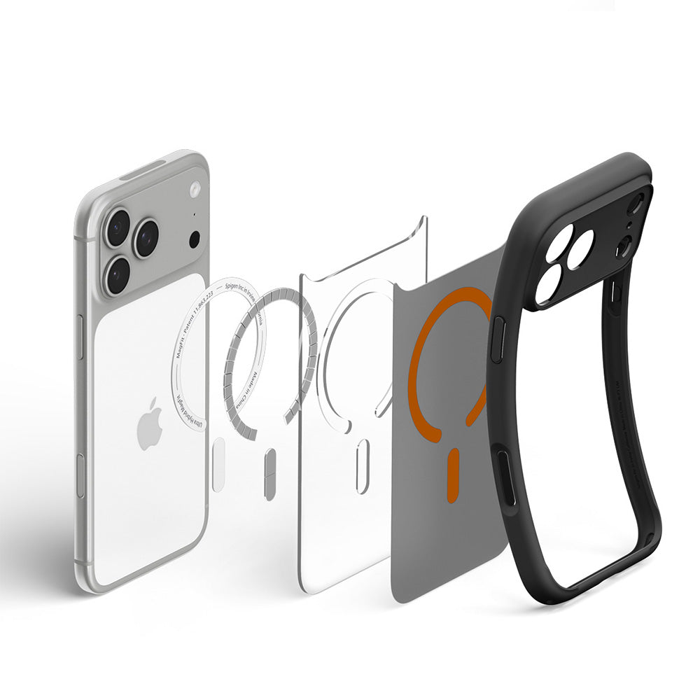 Custodia MagSafe per Apple iPhone 18 Pro Max / 17 Pro Max, Spigen, Ultra Hybrid, Nera Arancione Satinata ACS12125