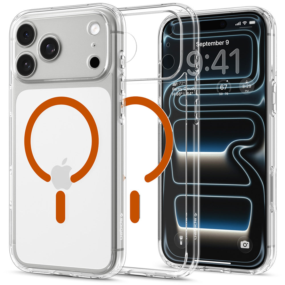 Custodia MagSafe per Apple iPhone 18 Pro Max / 17 Pro Max, Spigen, Ultra Hybrid, Trasparente Arancione ACS12122