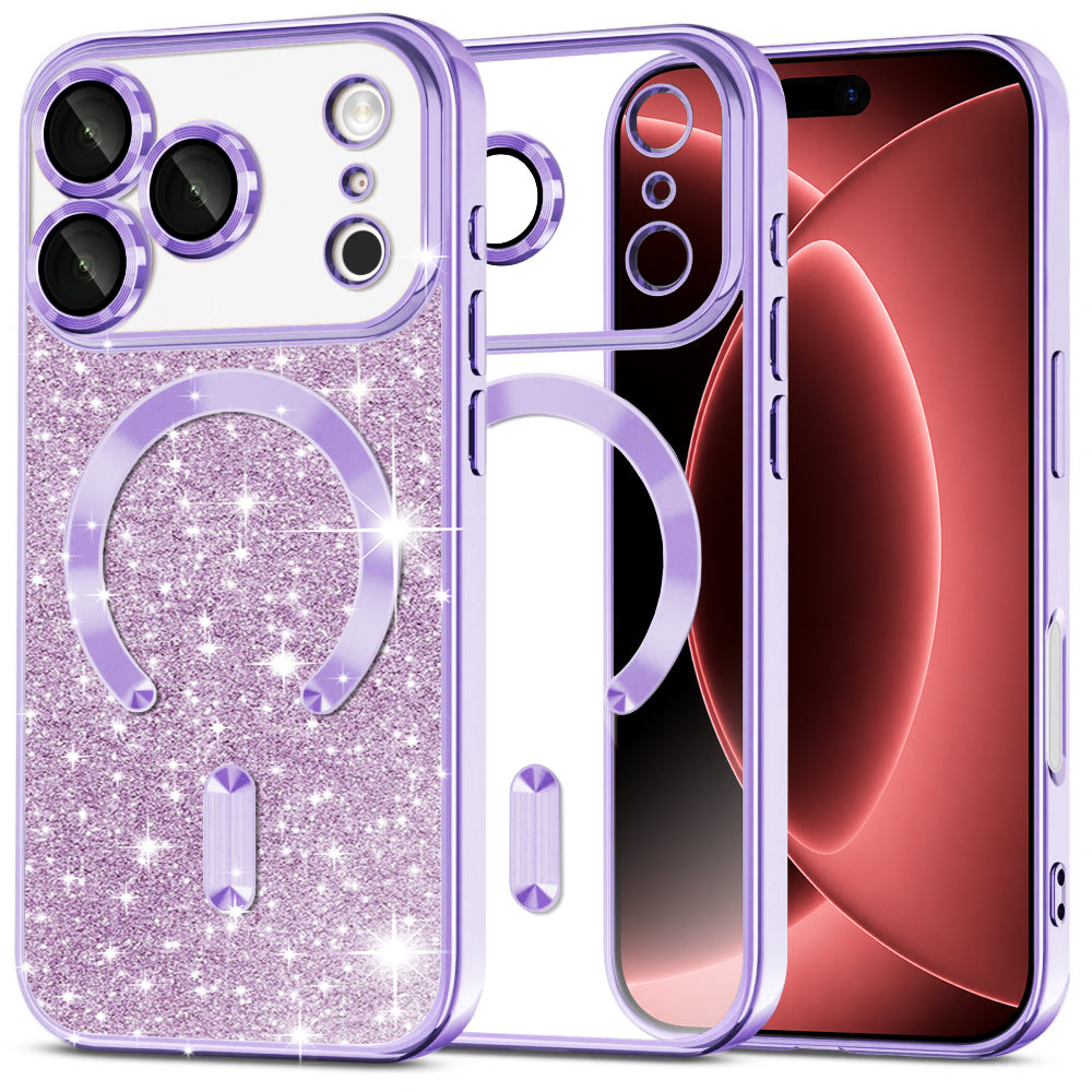 Custodia MagSafe per Apple iPhone 18 Pro Max / 17 Pro Max, Techsuit, Luxury Glitter, Viola Chiaro