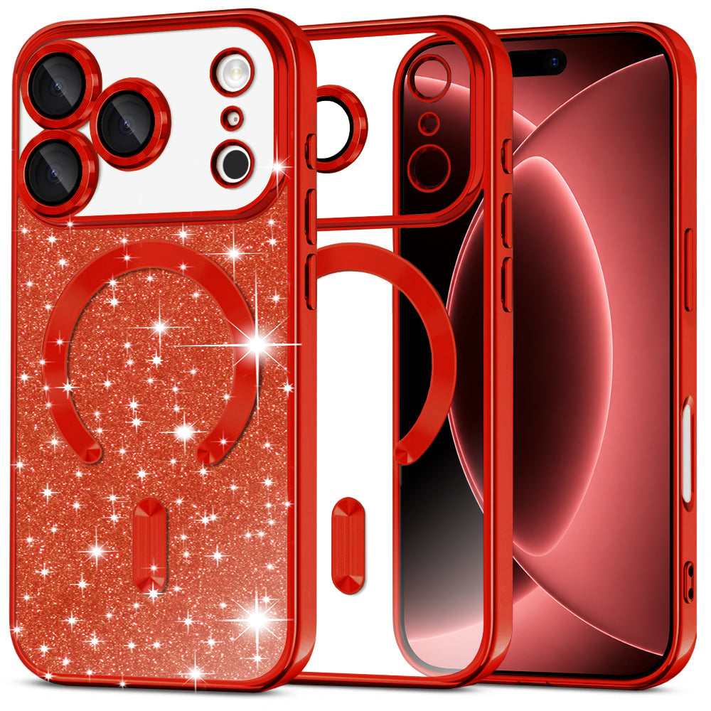 Custodia MagSafe per Apple iPhone 18 Pro Max / 17 Pro Max, Techsuit, Luxury Glitter, Rossa