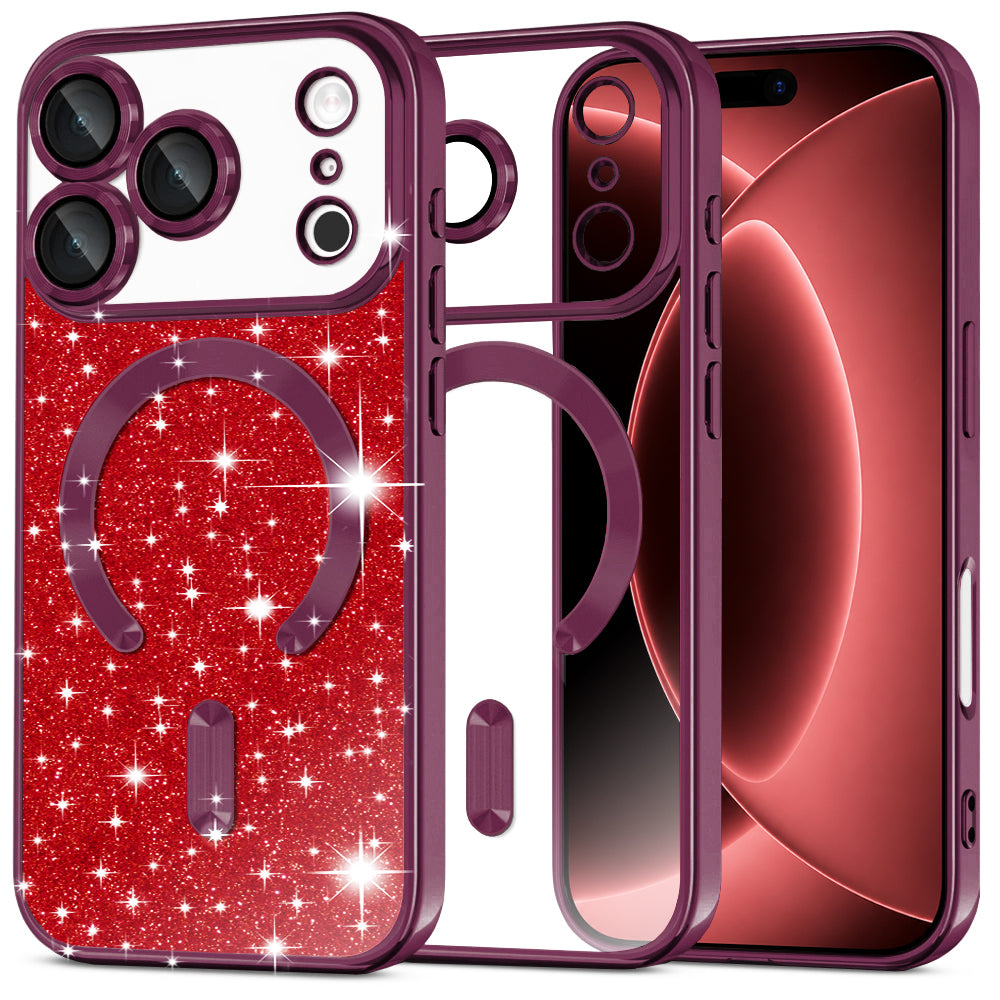 Custodia MagSafe per Apple iPhone 18 Pro Max / 17 Pro Max, Techsuit, Luxury Glitter, Vinaccia Scuro