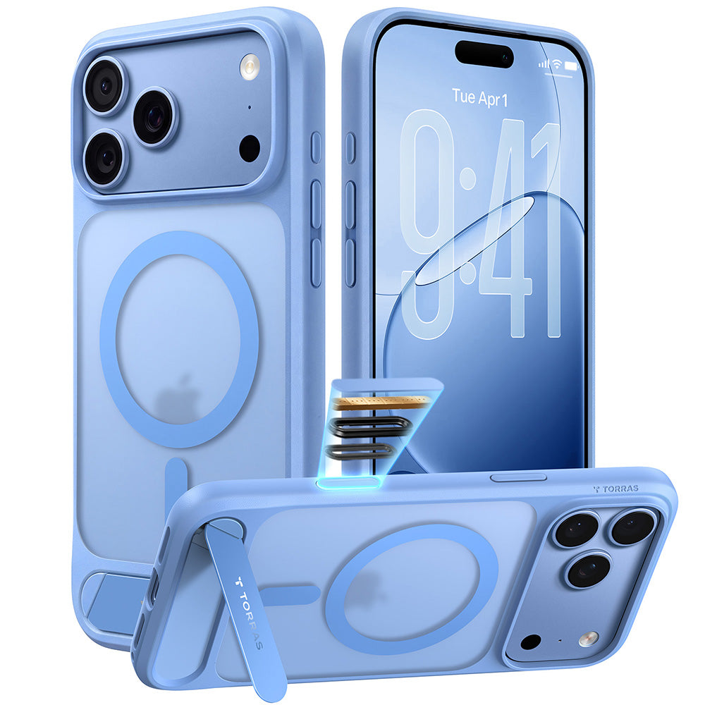 Custodia MagSafe per Apple iPhone 18 Pro Max / 17 Pro Max, Torras, Ostand L1 Guardian, Blu