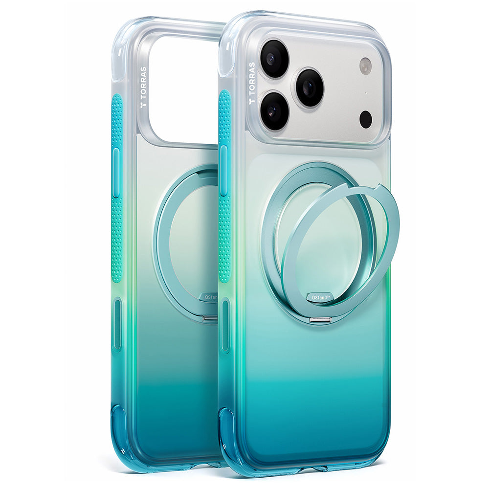 Custodia MagSafe per Apple iPhone 18 Pro Max / 17 Pro Max, Torras, Ostand O3 Air Gradient, Verde Blu