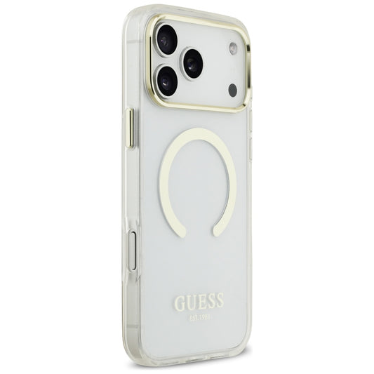 Custodia MagSafe per Apple iPhone 18 Pro Max, Guess, Contorno Metallico, Dorata