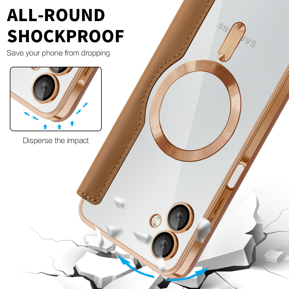 Custodia MagSafe per Samsung Galaxy A06 A065, Techsuit, SmartMag Book, Marrone