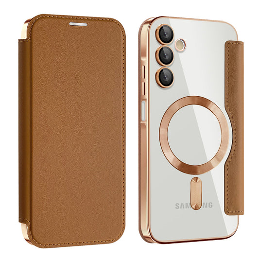 Custodia MagSafe per Samsung Galaxy A15 5G A156 / A15 A155, Techsuit, SmartMag Book, Marrone