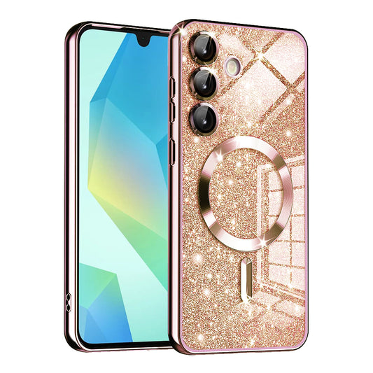 Custodia MagSafe per Samsung Galaxy A16 5G A166 / A16 4G A165, Techsuit, Luxury Glitter, Rosa Dorato