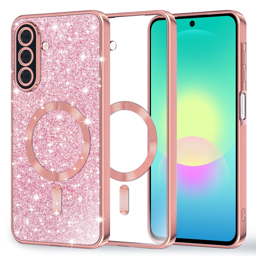 Custodia MagSafe per Samsung Galaxy A27 5G, Techsuit, Luxury Glitter, Rosa Dorato