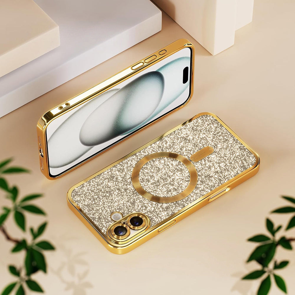 Custodia MagSafe per Samsung Galaxy A27 5G, Techsuit, Luxury Glitter, Rosa Dorato