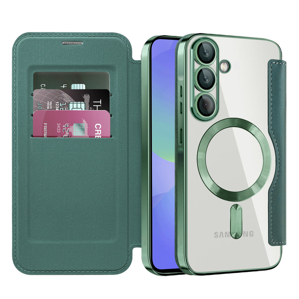 MagSafe Case for Samsung Galaxy A36 A366, Techsuit, SmartMag Book, Green