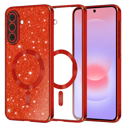 Custodia MagSafe per Samsung Galaxy A37 5G, Techsuit, Luxury Glitter, Rossa