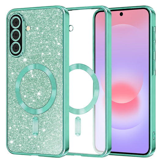 Custodia MagSafe per Samsung Galaxy A37 5G, Techsuit, Luxury Glitter, Verde Chiaro