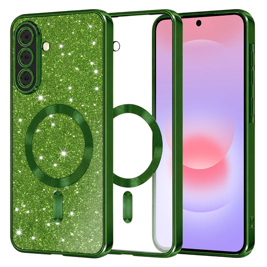 Custodia MagSafe per Samsung Galaxy A37 5G, Techsuit, Luxury Glitter, Verde Scuro