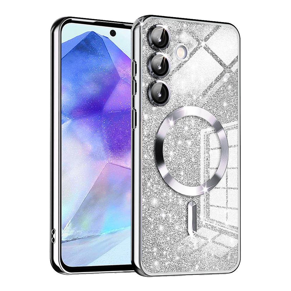 Custodia MagSafe per Samsung Galaxy A55 5G A556, Techsuit, Luxury Glitter, Argento