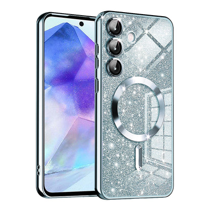 Custodia MagSafe per Samsung Galaxy A55 5G A556, Techsuit, Luxury Glitter, Blu