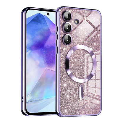 Custodia MagSafe per Samsung Galaxy A55 5G A556, Techsuit, Luxury Glitter, Viola Chiaro