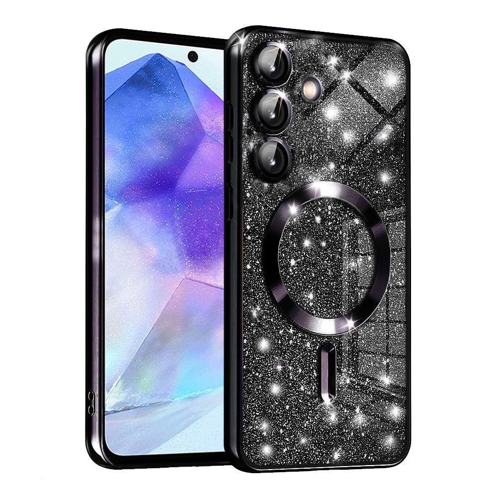 Custodia MagSafe per Samsung Galaxy A55 5G A556, Techsuit, Luxury Glitter, Nera