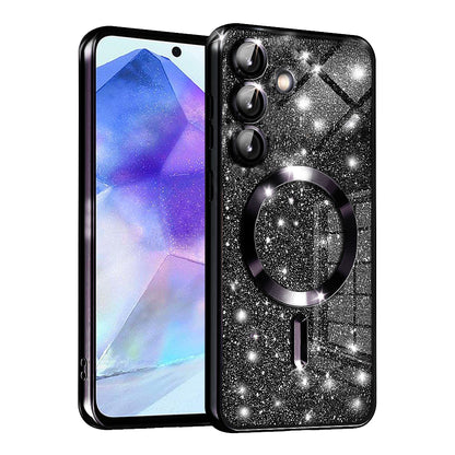 Custodia MagSafe per Samsung Galaxy A55 5G A556, Techsuit, Luxury Glitter, Nera