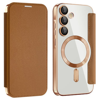 Custodia MagSafe per Samsung Galaxy A55 5G A556, Techsuit, SmartMag Book, Marrone