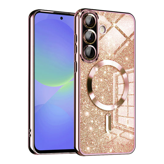 Custodia MagSafe per Samsung Galaxy A56 A566 / A36 A366, Techsuit, Luxury Glitter, Rosa Dorato