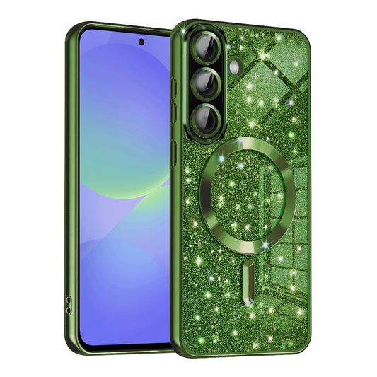 Custodia MagSafe per Samsung Galaxy A56 A566 / A36 A366, Techsuit, Luxury Glitter, Verde Scuro