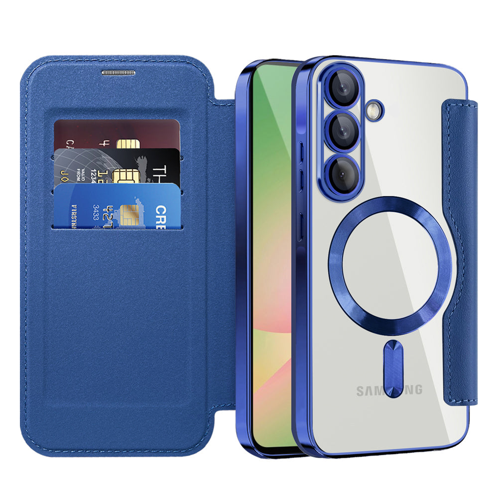 Custodia MagSafe per Samsung Galaxy A56 A566, Techsuit, SmartMag Book, Blu