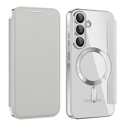 Custodia MagSafe per Samsung Galaxy A56 A566, Techsuit, SmartMag Book, Grigio