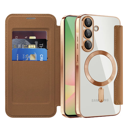Custodia MagSafe per Samsung Galaxy A56 A566, Techsuit, SmartMag Book, Marrone